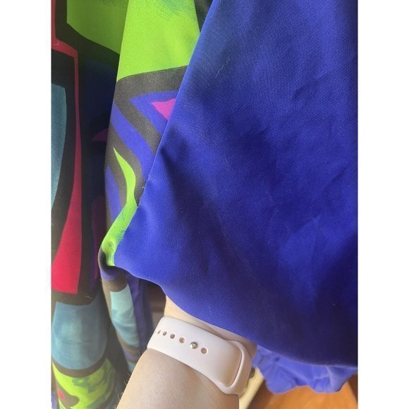 Vtg Silver‎ Threads 90s Zip Up Neon Pink Green Blue L Collared Shirt Jacket USA - Picture 6 of 8